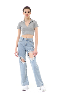Blus Cerise Crop Top Kaos Pendek Wanita T-Shirt Short Sleeve Plain Motive Material Cotton ORIGINAL - Light Grey Light Grey-578980
