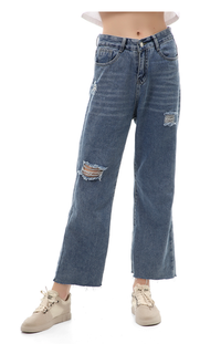 Celana Jourel  Long Pants Celana Panjang Baggy Ripped Jeans Wanita Material Denim ORIGINAL - Dark Blue