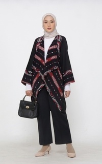 Cardigan Arjani Black Red Tenun Long Cardigan