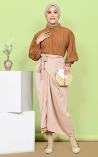 Skirt Mybamus Tasya Satin Wrap Skirt – Rok Lilit Beige M17239 R89S4 Beige-581090