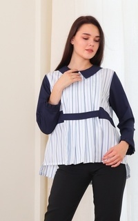 Blouse Atasan Wanita Blus Danish Wardrobe Ayako Top Blouse - Biru