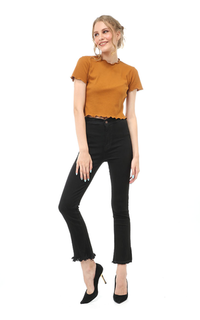 Pants Jourel Celana Panjang Wanita Highwaist Jeans Style Cutbray Rawis Staylish Material Denim ORIGINAL - Black Black-584485