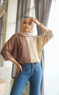 Blus Mybamus Two Tone Dara Tops Mocca-Khaki M14456 R70S3 Mocca-Khaki-591290