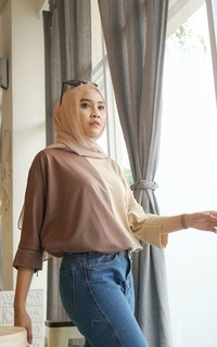 Blus Mybamus Two Tone Dara Tops Mocca-Khaki M14456 R70S3 Mocca-Khaki-591291