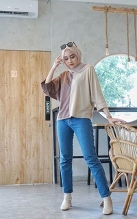 Blus Mybamus Two Tone Dara Tops Mocca-Khaki M14456 R70S3 Mocca-Khaki-591292