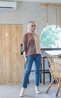 Blus Mybamus Two Tone Dara Tops Mocca-Khaki M14456 R70S3 Mocca-Khaki-591293