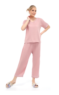 Setelan Vance Piyama Setelan Baju Tidur Wanita Lengan Pendek Material Rayon ORIGINAL - Dusty Merah Muda-591549