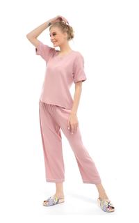 Setelan Vance Piyama Setelan Baju Tidur Wanita Lengan Pendek Material Rayon ORIGINAL - Dusty Merah Muda-591551