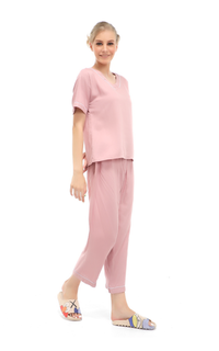 Setelan Vance Piyama Setelan Baju Tidur Wanita Lengan Pendek Material Rayon ORIGINAL - Dusty Merah Muda-591552