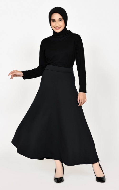 Rok - Long Skirt Scuba Alina Black - Black