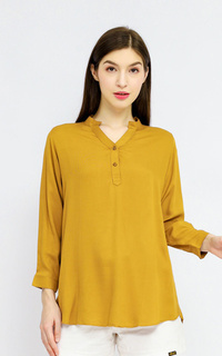 Blus Zara Casual Oversize V-Neck Sleeve 7/8 on Mustard