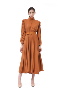 Gamis Rachel Long Dress Wanita Turtleneck Lengan Panjang Material Twiscone ORIGINAL - Brown