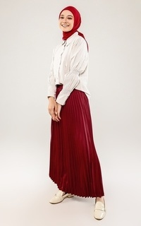 Skirt Satin Pleats Skirt - Maroon