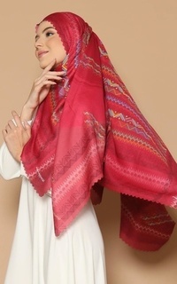 Printed Scarf Hijab premium voal  tenun mbojo red