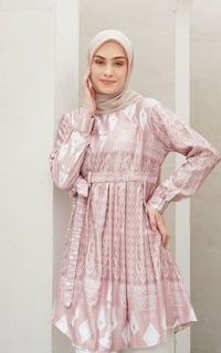 Tunic Kyra Tunic - Tunik Sutra Silk Kekinian Terbaru Wanita Lengan Panjang Batik Print Motif Pink-610109