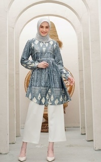 Tunic Kyra Tunic - Tunik Sutra Silk Kekinian Terbaru Wanita Lengan Panjang Batik Print Motif Grey-610110