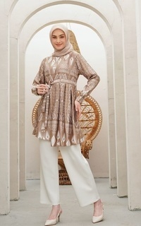 Tunic Kyra Tunic - Tunik Sutra Silk Kekinian Terbaru Wanita Lengan Panjang Batik Print Motif Choco-610114