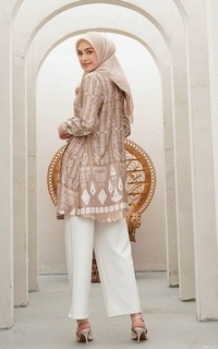 Tunic Kyra Tunic - Tunik Sutra Silk Kekinian Terbaru Wanita Lengan Panjang Batik Print Motif Choco-610115