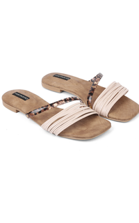 Sepatu CHIA Cream Sandal Tali Strappy animal pattren