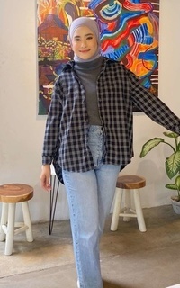 Kemeja Mybamus Flanel Kemeja Shirt – Atasan Wanita Black M17376 R80S2 Black-614977