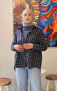 Kemeja Mybamus Flanel Kemeja Shirt – Atasan Wanita Black M17376 R80S2 Black-615280