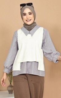 Blouse Mybamus x Rahma.nura Ohana Stripe Blouse Coffee M17370 R78S5