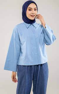 Kemeja Leia Crop Shirt - Blue