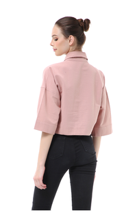 Kemeja Brielle Atasan Wanita Kemeja Crop Oversize Shirt Lengan Panjang Material Linen ORIGINAL - Dusty Pink Dusty Pink-618655