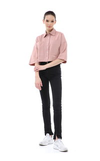 Kemeja Brielle Atasan Wanita Kemeja Crop Oversize Shirt Lengan Panjang Material Linen ORIGINAL - Dusty Pink Dusty Pink-618658
