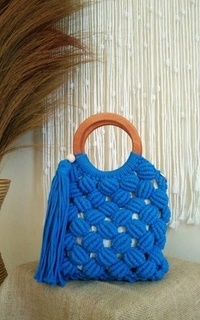 Tas Clutch Shell Macrame Blue