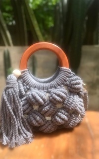 Bag Mini Clutch Shell Macrame Grey