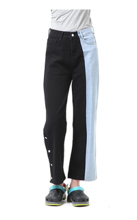Pants Stella Long Pants Celana Baggy Jeans Wanita Kombinasi 2Warna Material Denim ORIGINAL - Blue Black Biru Hitam-620614