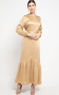 Long Dress Hazelnut Indonesia - Nyomi Sateen Dress - Gaun / Pakaian / Dress Wanita - DEFECT