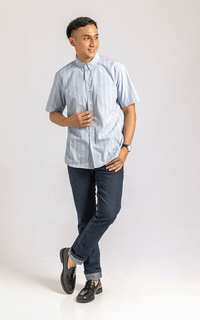 Shirt Kami Galen Sleeve Short Shirt Medium Blue Stripe