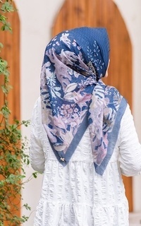 Printed Scarf Monstera Series Midnight Blue