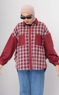 Blazer Kemeja Wanita Plaid shirt Merah Maroon by Adara Maroon-642381