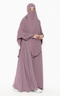 Long Dress Allev Emira Set Gamis Bonus Niqab Bandana - Elderberry