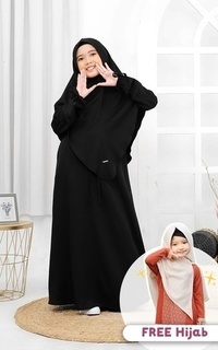 Pakaian Anak Gamis Qanita Couple Set Khimar - Kids - Black - S