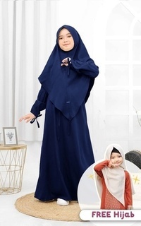 Pakaian Anak Gamis Qanita Couple Set Khimar - Kids - Navy- M