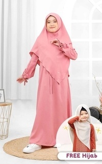 Pakaian Anak Gamis Qanita Couple Set Khimar - Kids - Pink - L