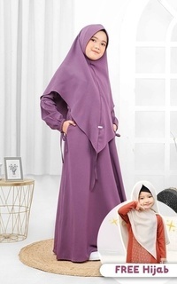 Pakaian Anak Gamis Qanita Couple Set Khimar - Kids - Lilac - S