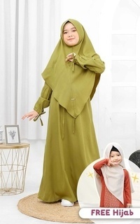 Pakaian Anak Gamis Qanita Couple Set Khimar - Kids - Olive - S