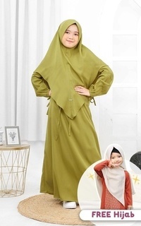 Pakaian Anak Gamis Qanita Couple Set Khimar - Kids - Olive - M