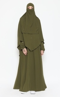 Long Dress Allev Fariza Set Gamis Bonus Niqab Bandana - Army