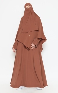 Long Dress Allev Fariza Set Gamis Bonus Niqab Bandana - Rose Brown