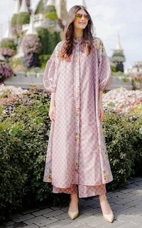 Long Dress Into The Garden Shirt  Dress - Pink