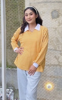 Blouse Yoenik x Hellomoncus Momo Stripe Shirt Mustard M17601 R26S6