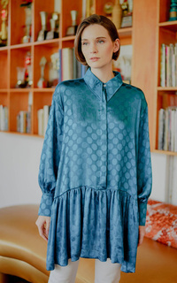 Shirt Satin Shirt with Gathered - Teal 