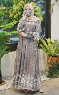 Long Dress Vervessa's Kia Ethnic Bubble Dress Grey | Gamis Raya Pesta Kondangan PO 4 Days