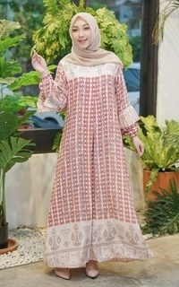 Long Dress Vervessa's Kia Ethnic Bubble Dress Ruby | Gamis Raya Pesta Kondangan PO 4 Days